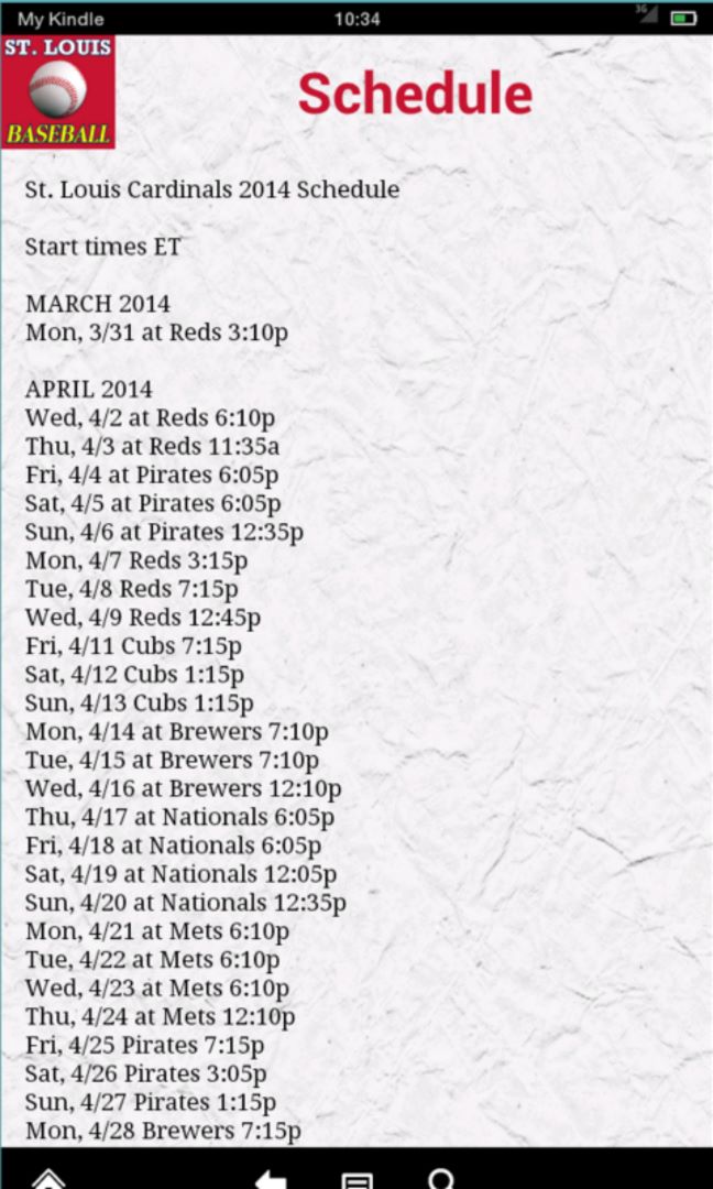 St. Louis Cardinals Schedule