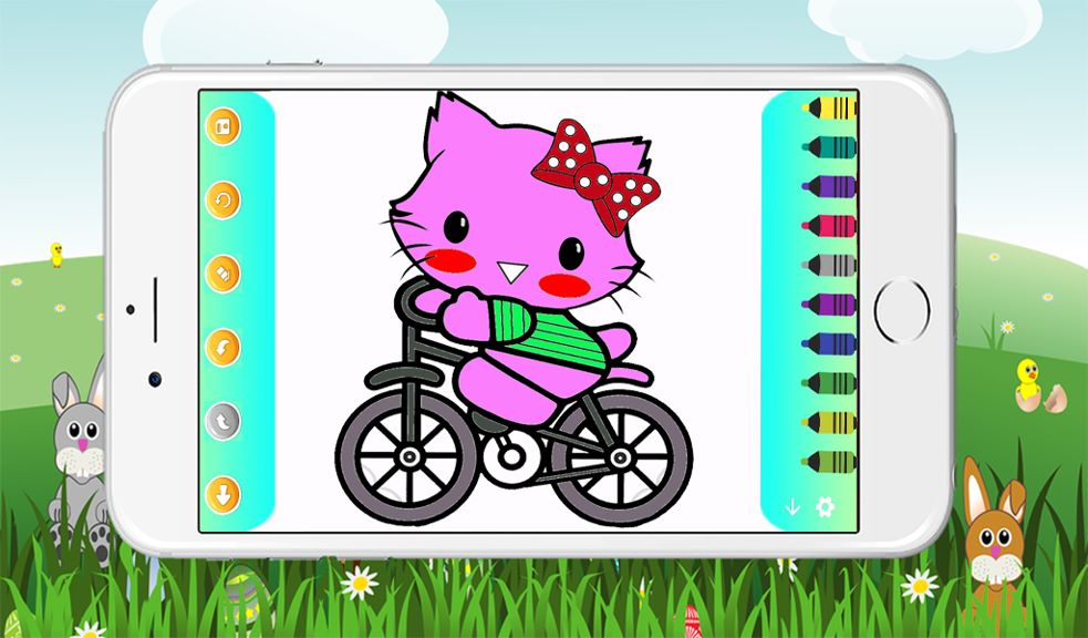 Drawing and Paint Cute Cartoon Cat. Educational Game for Kids